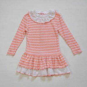 Vintage Peach/White Striped Knit Long Sleeve Dress